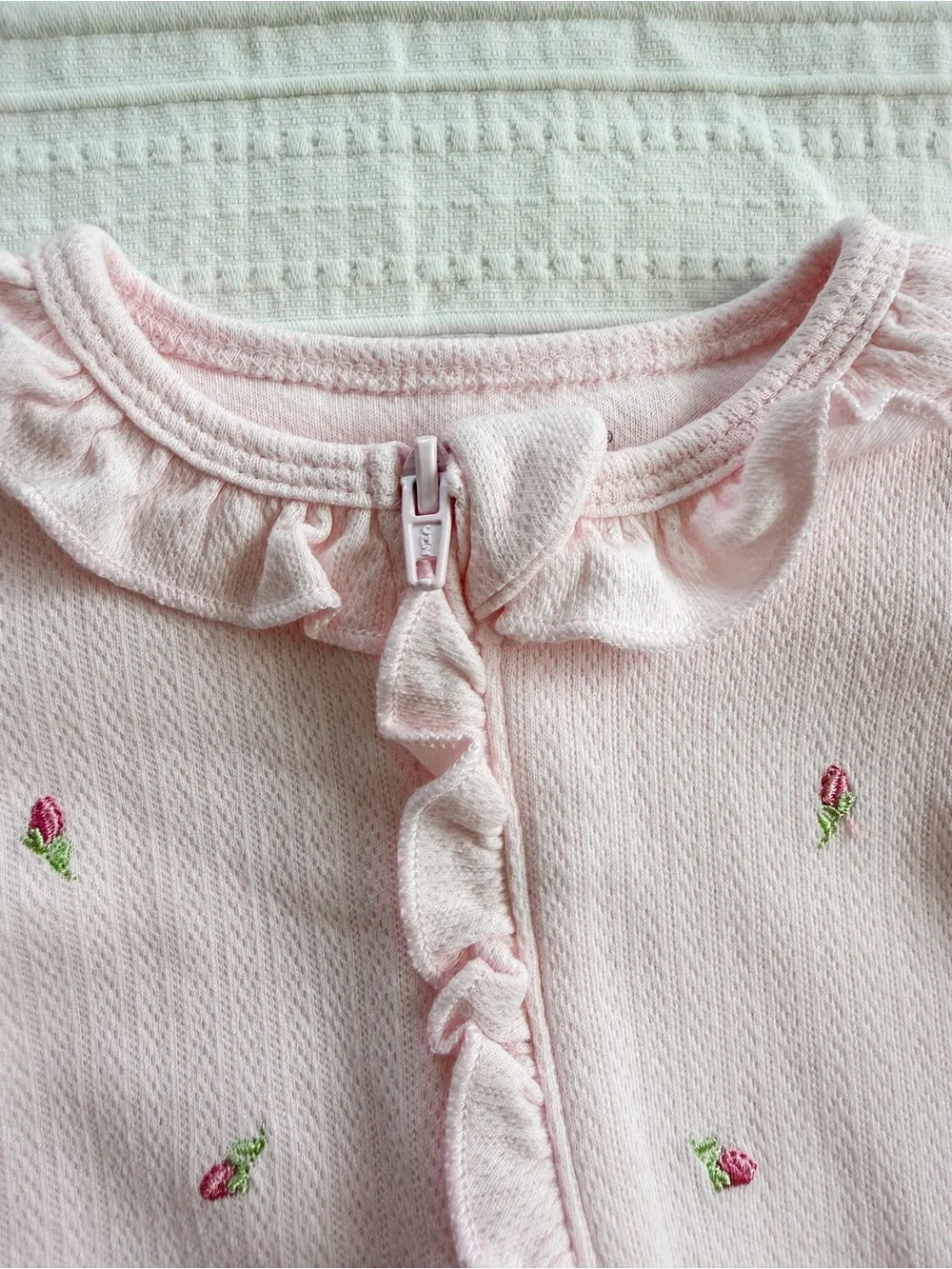 NWOT Little Me 100% Cotton Baby Girl Rosebud Embroidered Pointelle Footie 3M